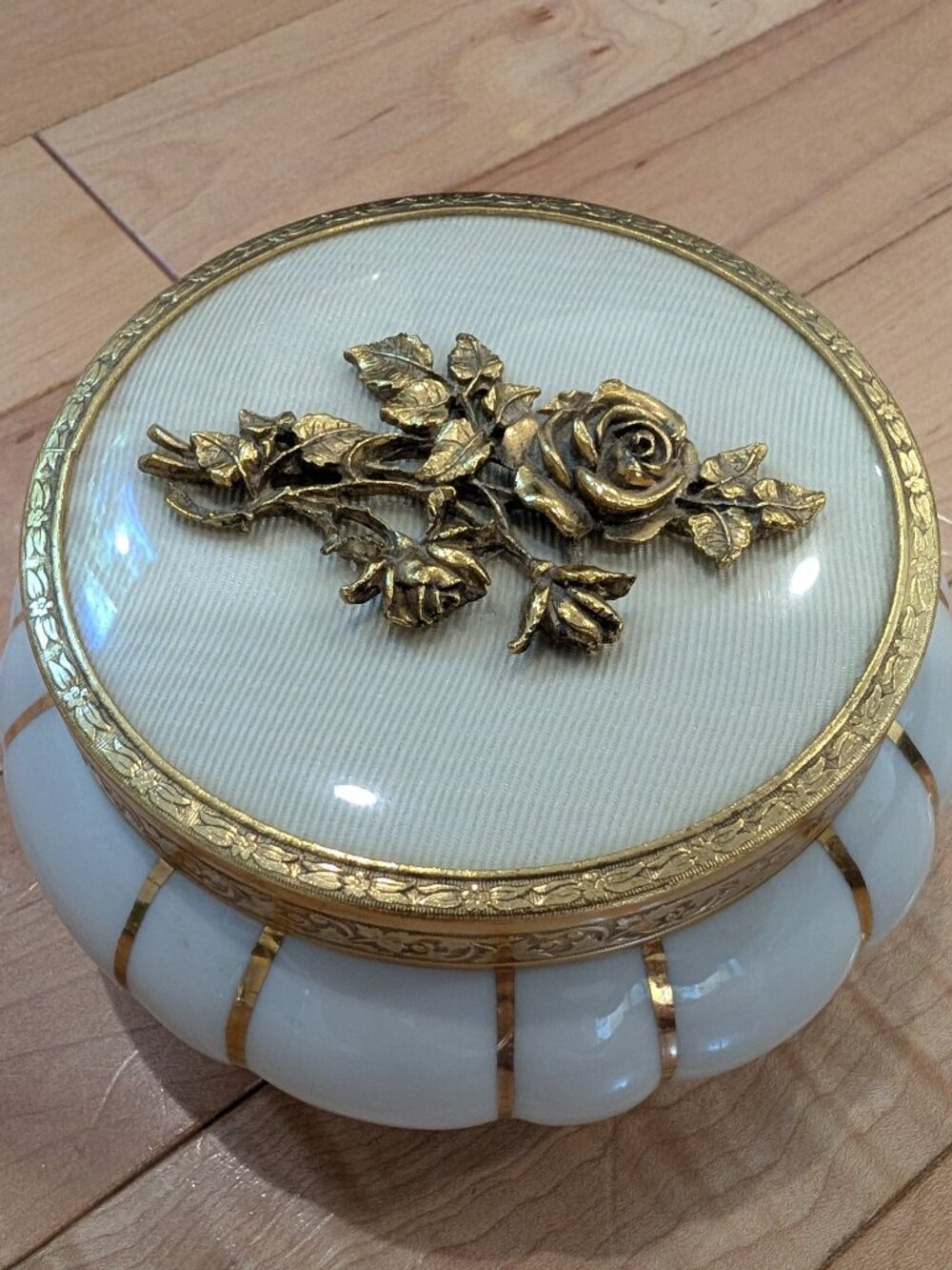 Vintage China Puff Jar - Gold Rose and Accents